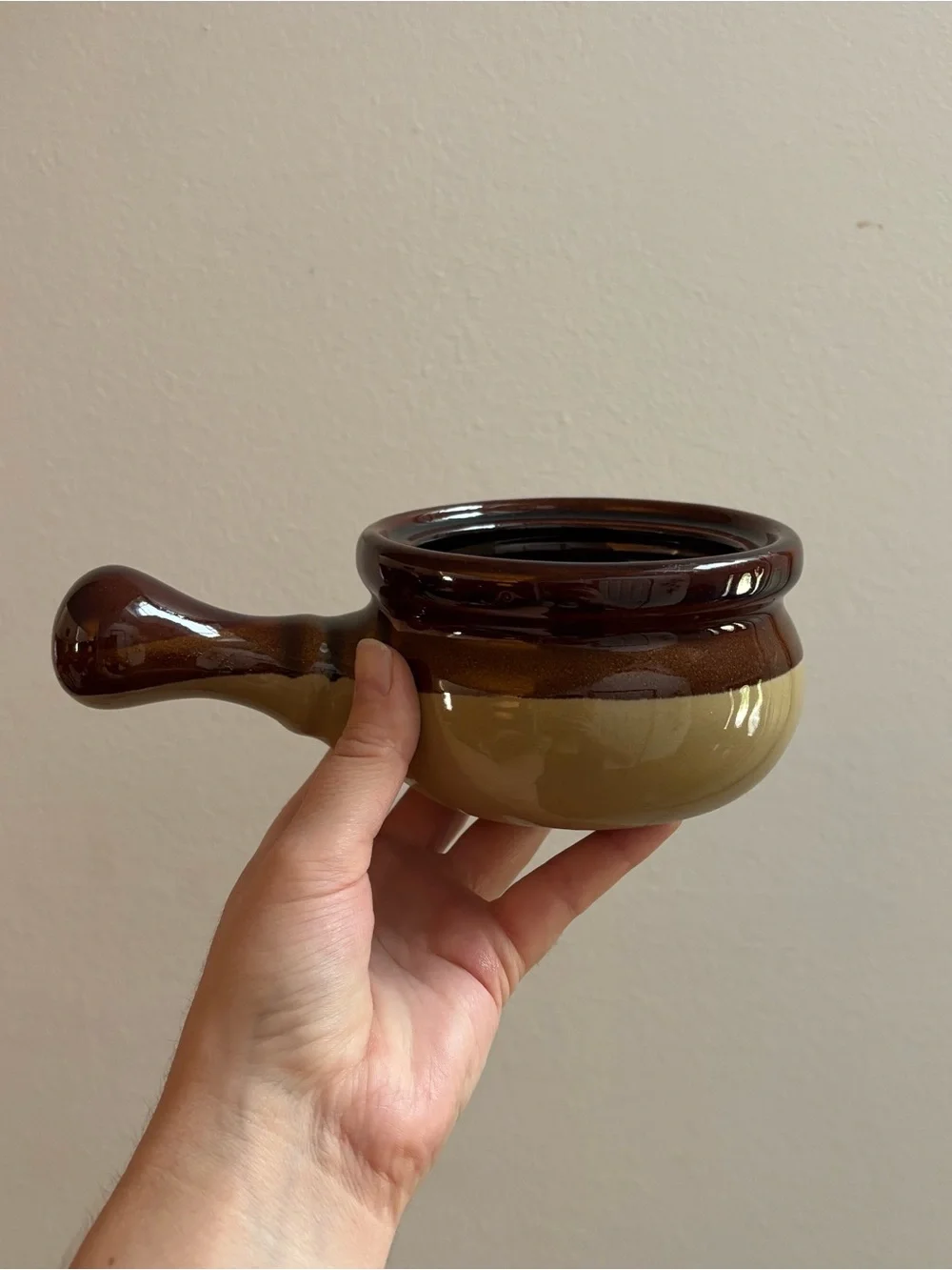 Vintage 1970's Set of 4 Earthenware Soup Bowls with Handles and Multi Tone Glaze